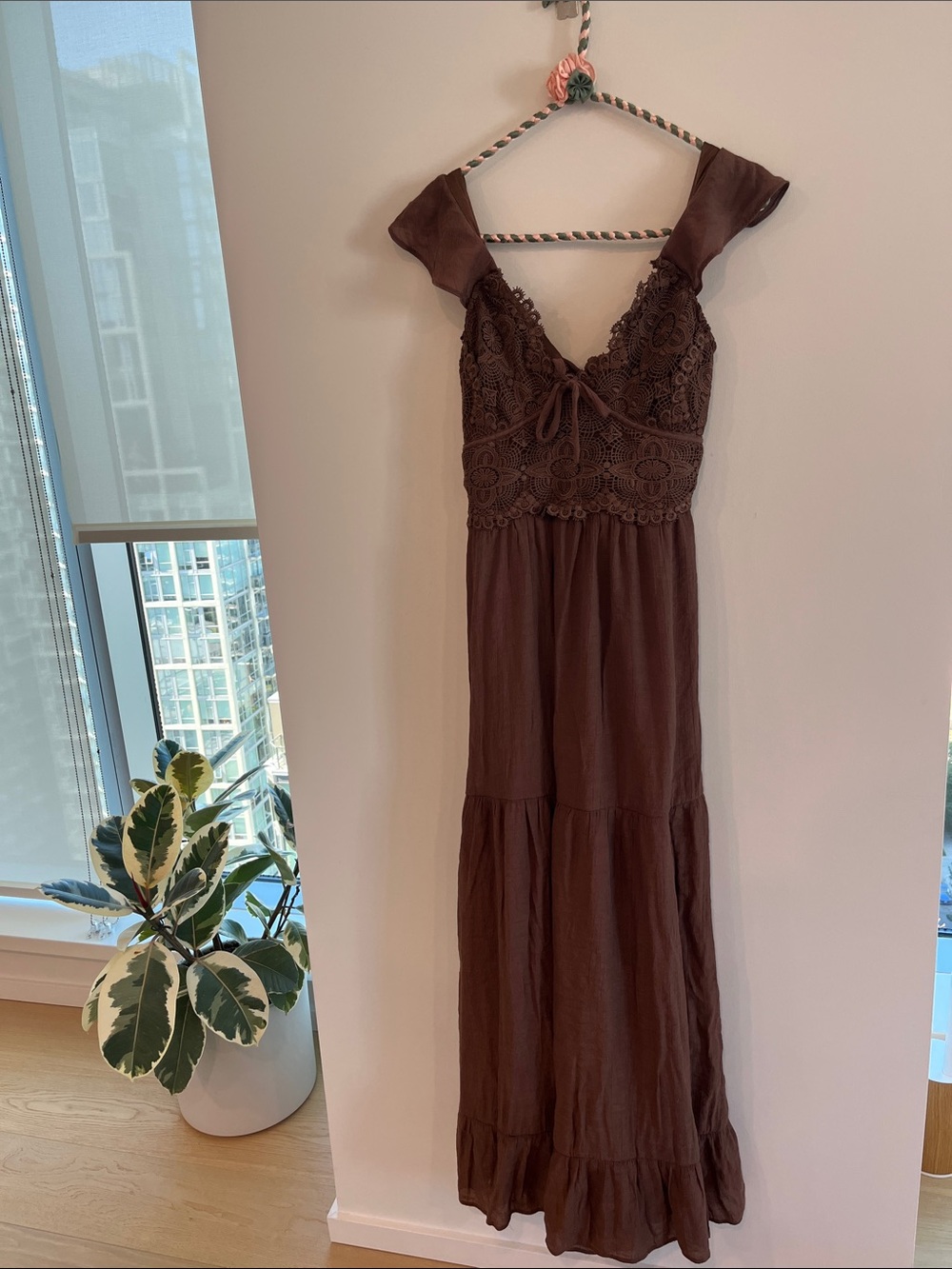 Brown Lace Bodice Maxi Dress